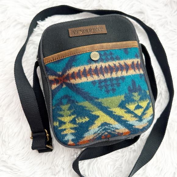 PENDLETON | Crossbody Satchel Canvas Wool Diamond Desert Navy Blue - Picture 1 of 7